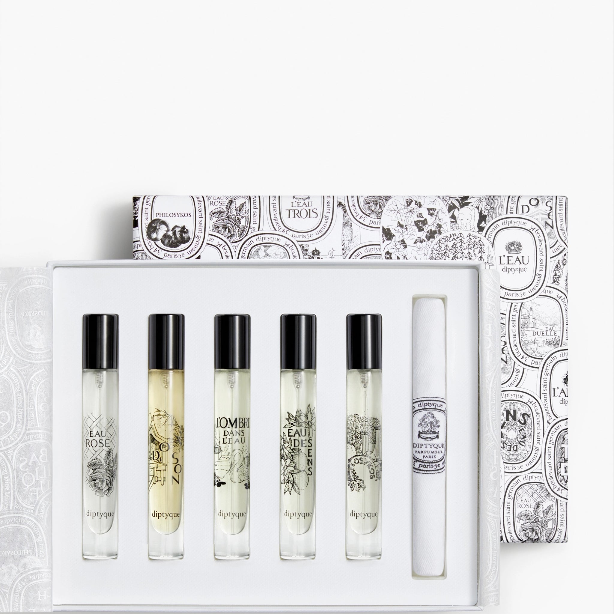 Diptyque Unisex 5 x .25 Oz Ounce Do Son, Eau des Sens, Philosykos, L'Ombre dans l'Eau, Eau Rose Eau de Toilette
